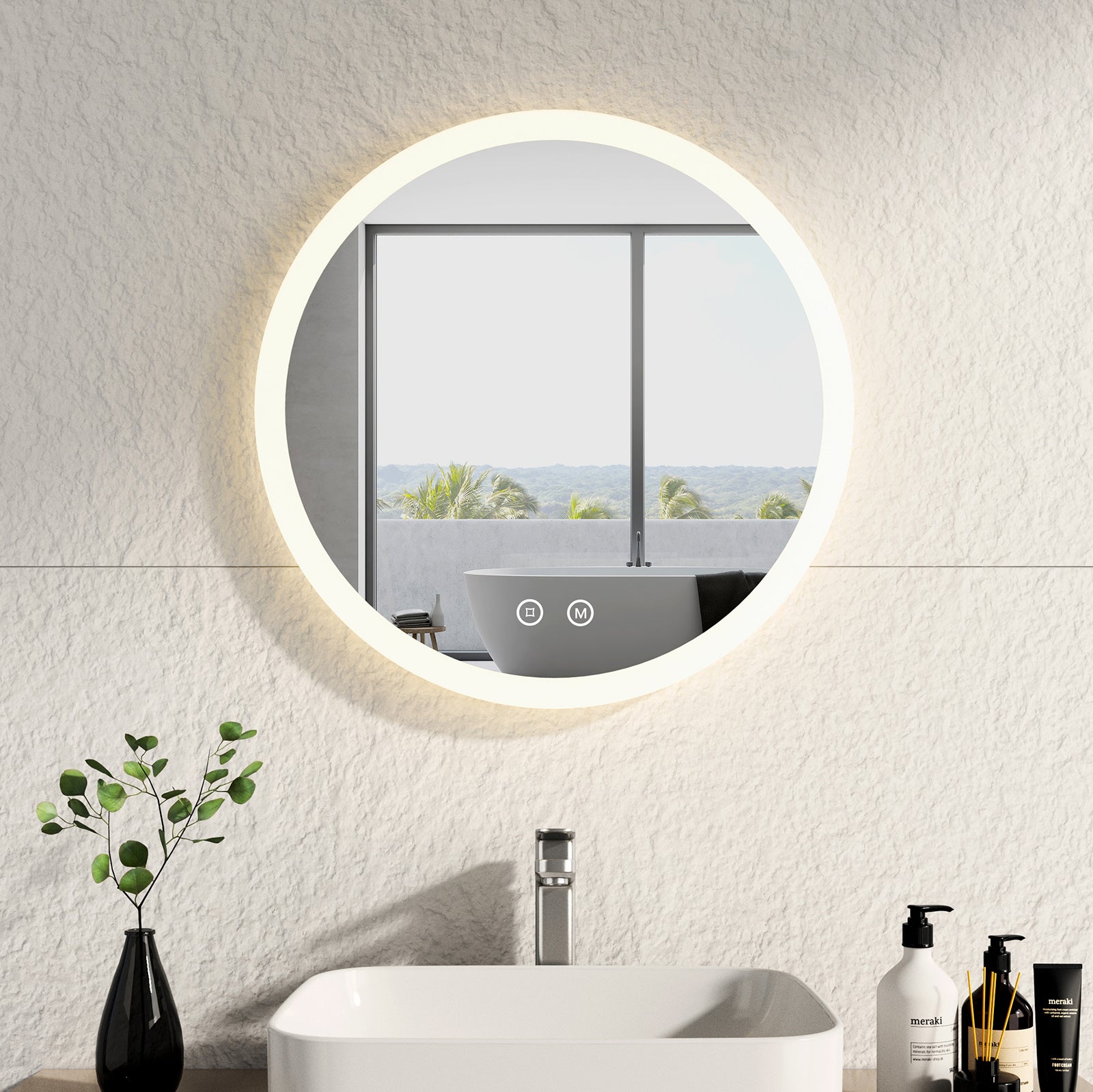 EMKE „LeeMi γ Pro“ Smart Badspiegel Rund 60x60cm, Touch, Antibeschlag, 3 Lichtfarben, Dimmung