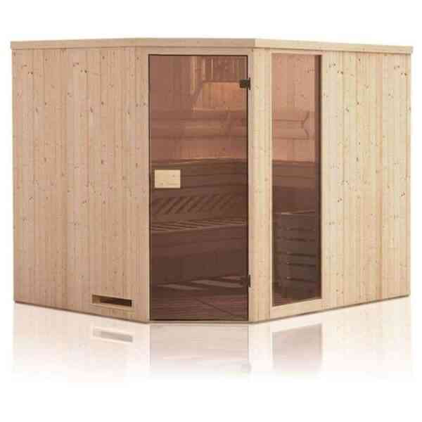 5-Eck Saunahaus Liwa Gartensauna 3 Sitzbänke aus Holz in Braun, Sauna mit 40 mm Wandstärke Außensauna - Braun - Finntherm
