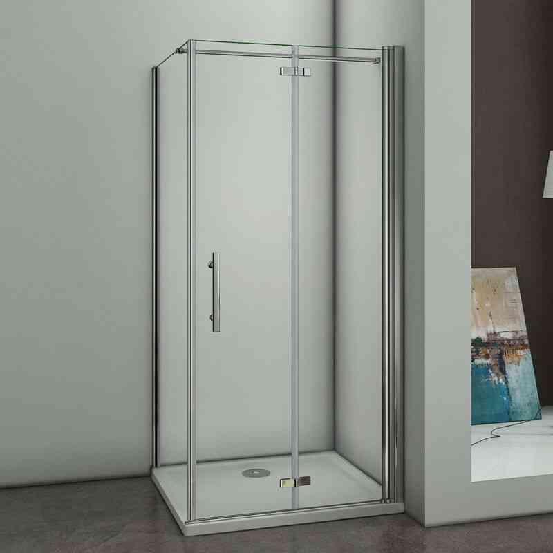80X80cm Duschkabine Eckeinstieg Dusche 180°Falttür Duschwand Duschabtrennung 6mm NANO-Glas Höhe 197cm mit Seitenwand - Transparent