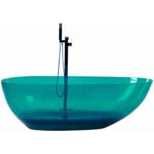 Badewanne Blaugrün Mineralwerkstoff 169x78 cm Oval Freistehend mit Klickverschluss Stöpsel für 1 Person Modernes Design Badezimmer Ausstattung - Blau