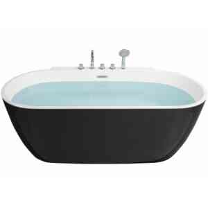 Badewanne Schwarz Acryl Oval 170x80 cm Freistehend mit Armatur Überlauf Ablauf mit Klickverschluss Skandinavisch Modern Badezimmer Ausstattung - Weiß