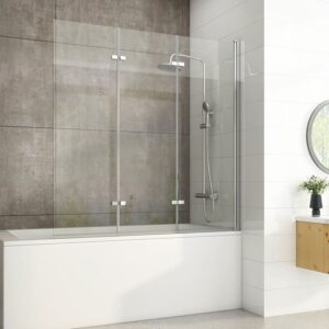 Badewannenaufsätze Faltbar 3-teilig Duschwand B.120xH.140cm Duschabtrennung Glas für Badewanne - Heilmetz