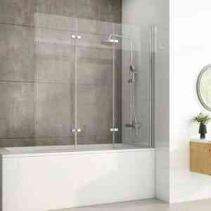 Badewannenaufsätze Faltbar 3-teilig Duschwand B.130xH.140cm Duschabtrennung Glas für Badewanne - Heilmetz