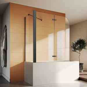 Badewannenaufsätze Schwarz glas 120x140cm 2-teilig faltbar mit Seitenwand 70x140 cm Duschabtrennung Faltwand für badewanne - Sonni