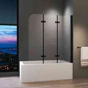 Badewannenaufsatz 130 x 140 cm in matt schwarz Duschwand für Badewanne Glas 3-teilig faltbar Duschabtrennung aus 6 mm starken