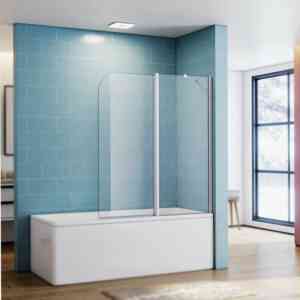 Badewannenaufsatz Glas Dusche Duschkabine Duschwand Badewannen Faltwand Duschabtrennung 140(H)x120(B)cm,180°schwenkbar,Hebe-Senk-Funktion,mit
