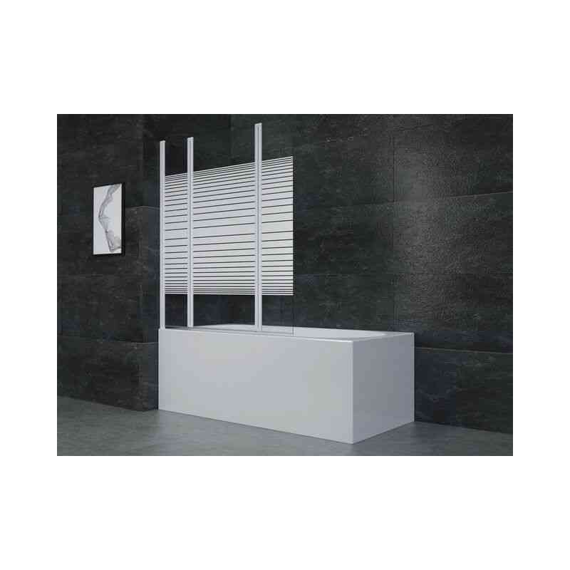 Badewannenfaltwand White Stripes 125 x 140 cm – weiß – 3-teilig faltbar – Badewannenaufsatz – Duschtrennwand – Duschabtrennung für Badewannen
