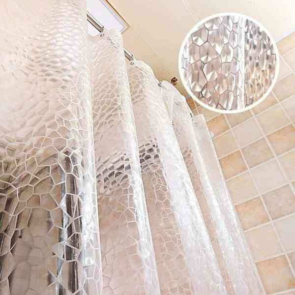 Badezimmer-Duschvorhang, transparenter 3D-Wasserwürfel, mit Wasser waschbar, schimmelfrei, mit 12 Kunststoffösen und Haken, für Dusche oder Badewanne