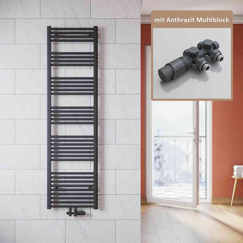 Badheizkörper Anthrazit 1800x500mm Heizkörper thermostatkopf Handtuchtrockner Bad,mit Ventil,833 Watt - Sonni