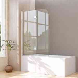 Boromal - Badewannenaufsatz Silber 100cm Faltbar 2-teilig Badewannenfaltwand Duschwand für Badewanne Faltwand Duschtrennwand