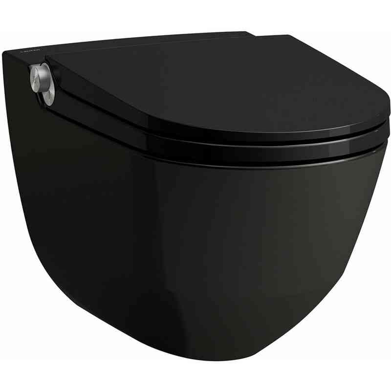 Cleanet Riva Dusch-WC, spülrandlos, wandhängend, Fernbedienung, WC-Sitz mit Deckel, Farbe: Schwarz glänzend – H8206910200001 – Laufen