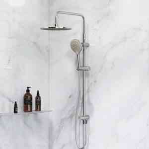 Duschset Brauseset Duschsystem ohne Armatur, Regenduschset 24cm Kopfbrause Rund Handbrause Duschsäule Dusche, Chrom - Chrom - Am.pm