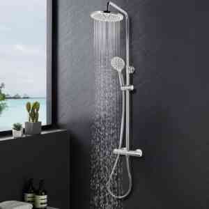 Duschsystem mit Thermostat Dusche Regendusche und Handbrause Set Chrom - Heilmetz