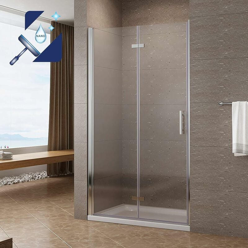 Duschtür Nische Falttür Nischentür Dusche Faltbar Duschabtrennung Duschwand Glas Faltwand, 80 cm breit, Verstellbereich von 79,5-83 cm, 195 cm hoch