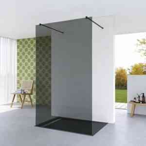Duschwand Freistehend Dusche Duschabtrennung Walk in Nano Rauchglas Duschwand, 8mm esg Sicherheitsglas, 117,4 x 200 cm, mit Edelstahl schwarz matt
