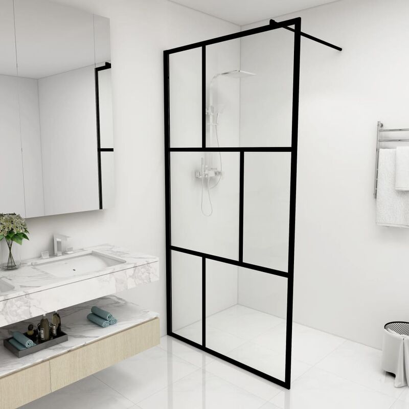 Duschwand für Begehbare Duschen mit Hartglas - Schwarz - Prolenta Premium
