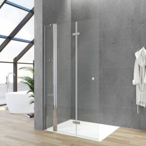 Faltwand Duschwand für Walk-in Dusche Duschtrennwand mit Festteil Glaswand Duschtür Scharniertür 5mm Glas Einscheibensicherheitsglas Aqua Lavos