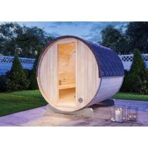 Fass-Sauna Mini s Fasssauna 2 Sitzbänke aus Holz, Sauna mit 42 mm Wandstärke Außensauna - Naturbelassen - Finntherm