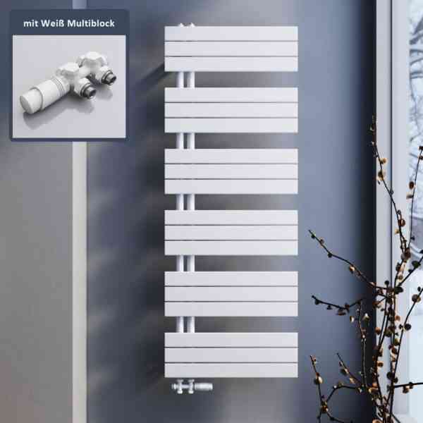 Handtuchtrockner Sonni Heizung Bad Heizkörper Design Badheizkörper Weiß 1590x600mm,mit Weiß Multiblock