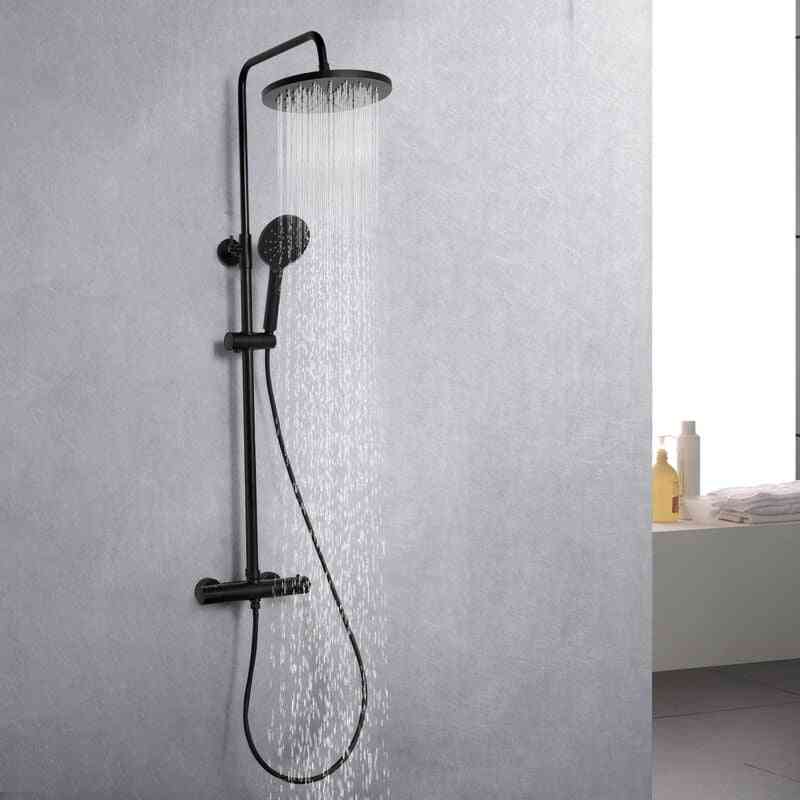 Heilmetz - Duschsystem mit Thermostat Dusche Regendusche und Handbrause Set Schwarz