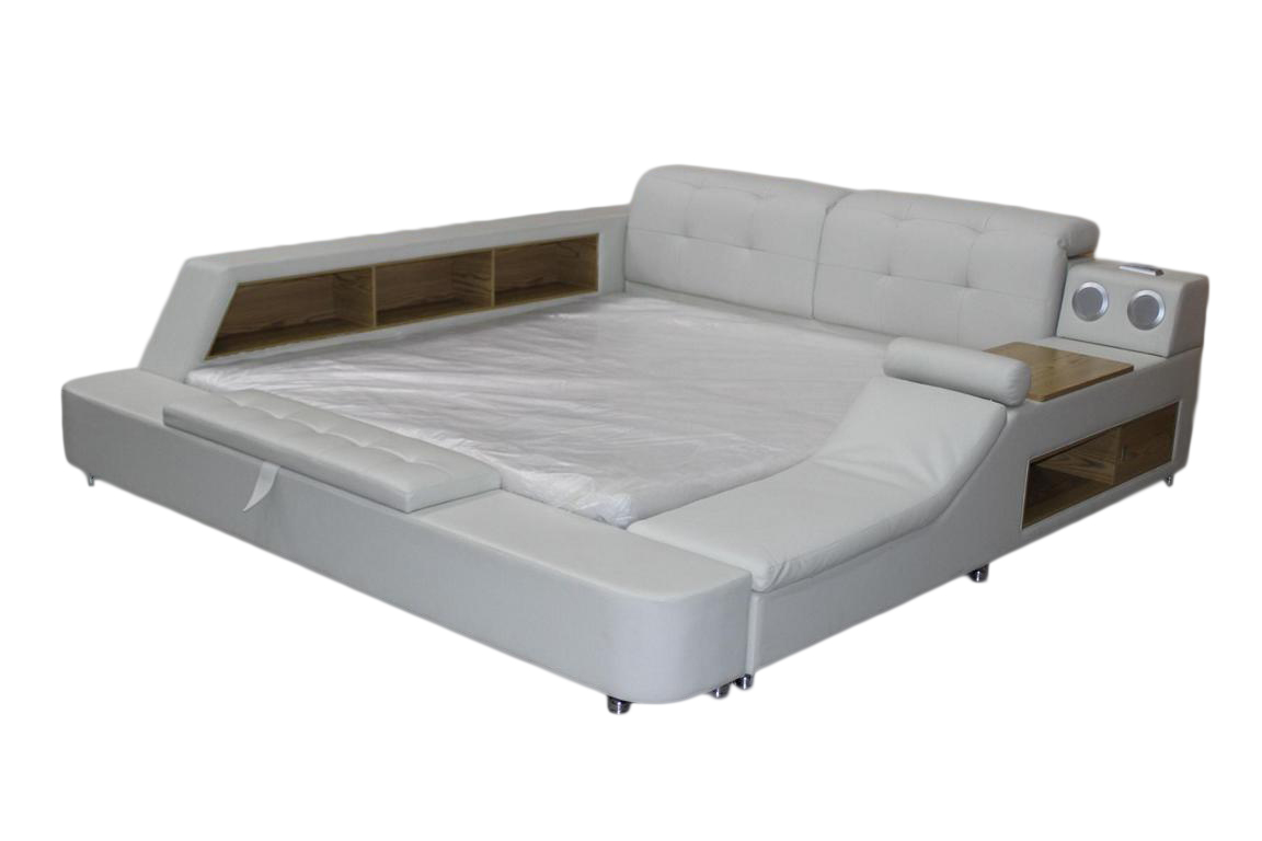 Doppel Luxus Leder Bett Weiß Polster Betten Moderne Hotel Multifunktion Sofort