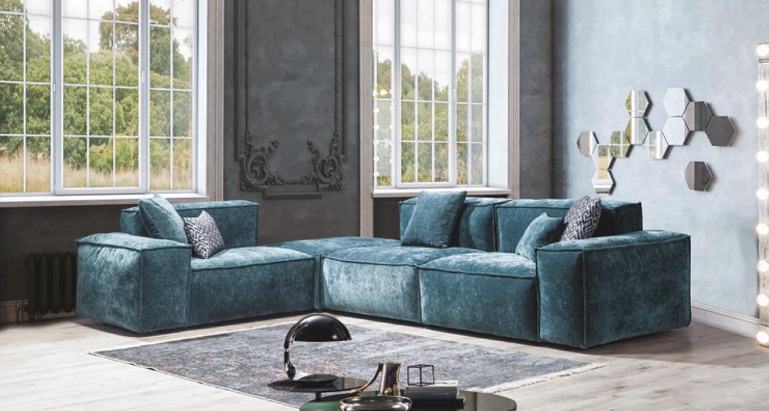 Ecksofa L – Form Blaue Wohnlandschaft Design Couchen Möbel Sofa Couch