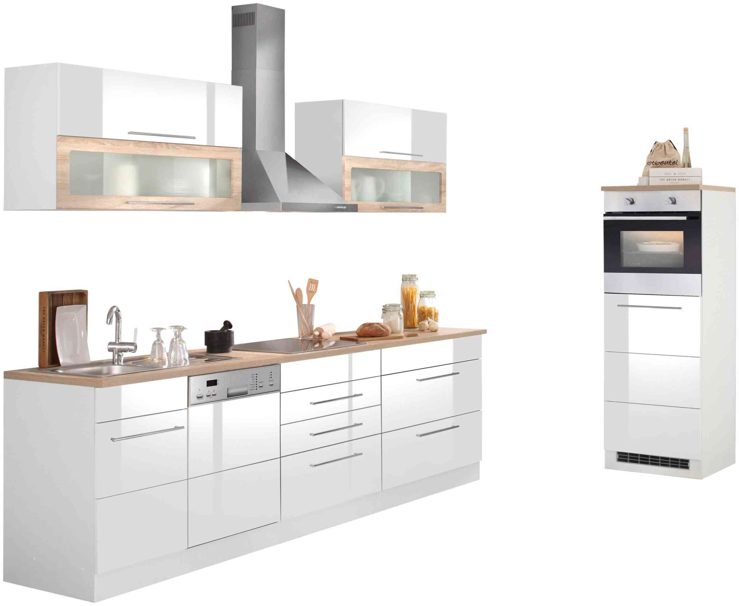 Kochstation Küchenzeile „KS-Wien“, Breite 350 cm, wahlweise mit E-Geräten und Induktion