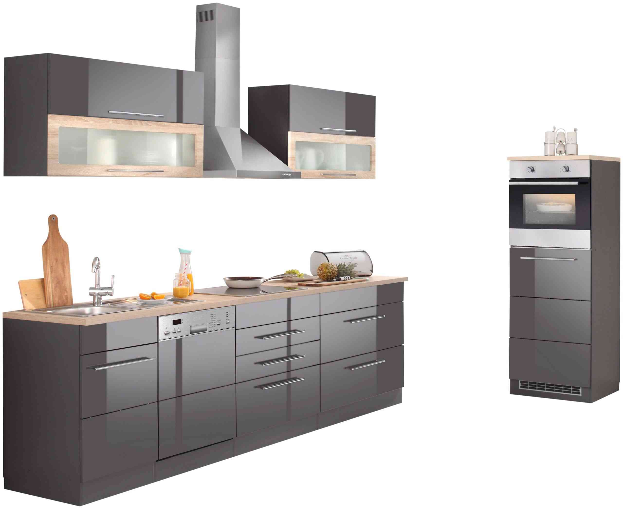 Kochstation Küchenzeile “KS-Wien”, Breite 350 cm, wahlweise mit E-Geräten und Induktion