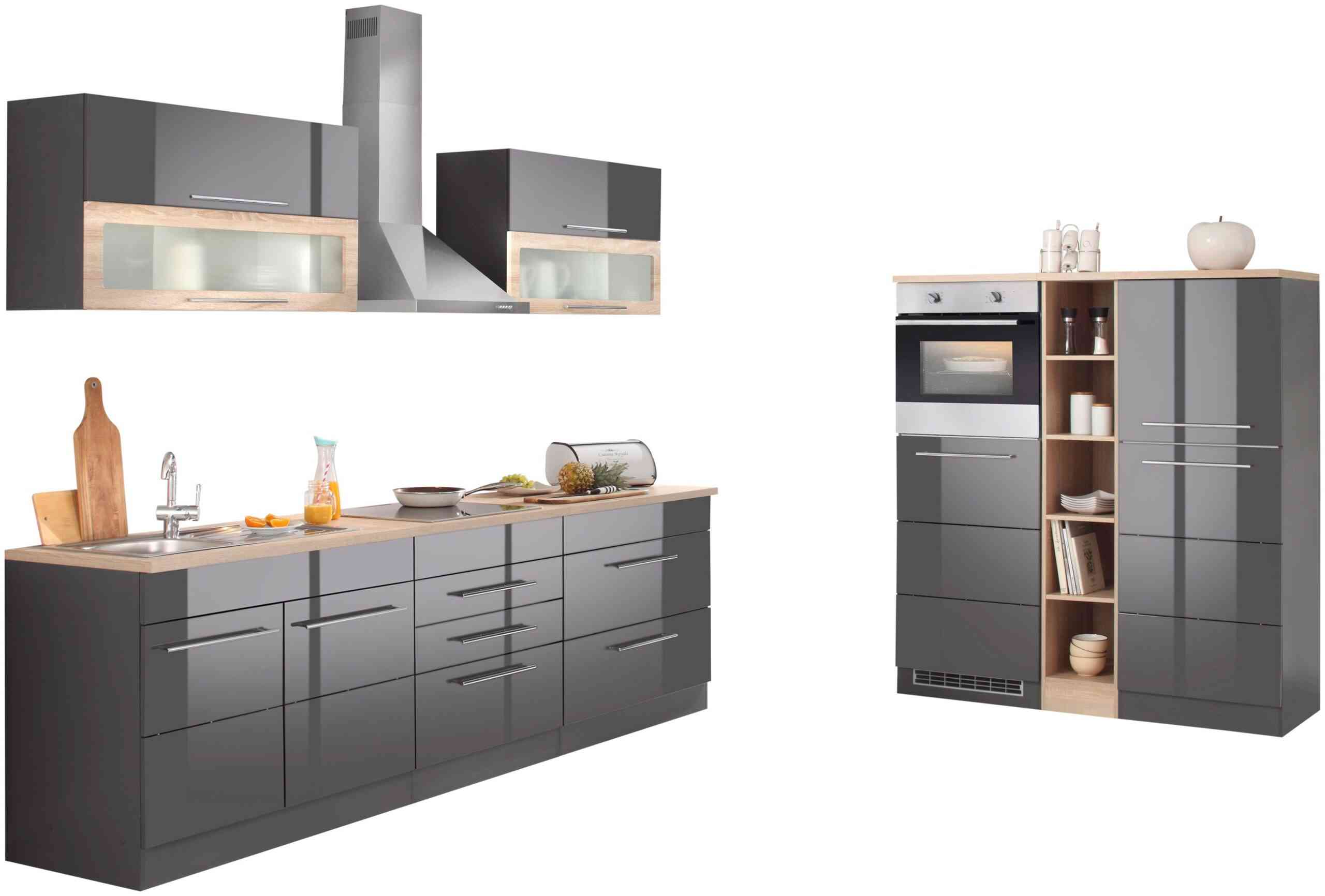 Kochstation Küchenzeile “KS-Wien”, Breite 430 cm, wahlweise mit E-Geräten und Induktion