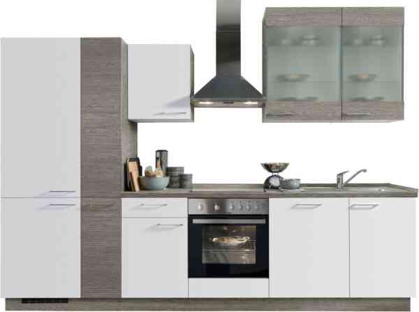 Kochstation Küchenzeile "Trea, wahlweise mit E-Geräten, höhenverstellbare Füße", vormontiert, mit Vollauszug und Soft-Close-Funktion, Breite 310 cm