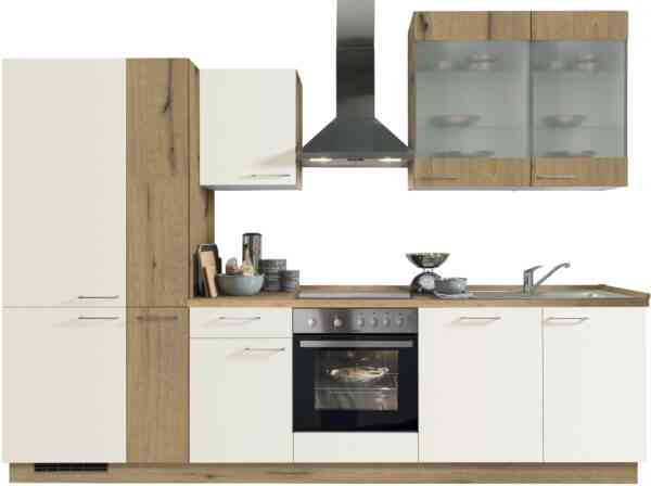 Kochstation Küchenzeile "Trea, wahlweise mit E-Geräten, höhenverstellbare Füße", vormontiert, mit Vollauszug und Soft-Close-Funktion, Breite 310 cm