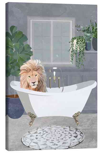 Posterlounge Leinwandbild Sarah Manovski, Löwe in der Badewanne, Kinderzimmer Illustration