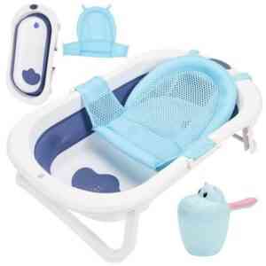 Randaco Babybadewanne Baby Badewanne Faltbare Wanne mit kissen Ergonomische Kunststoff Blau
