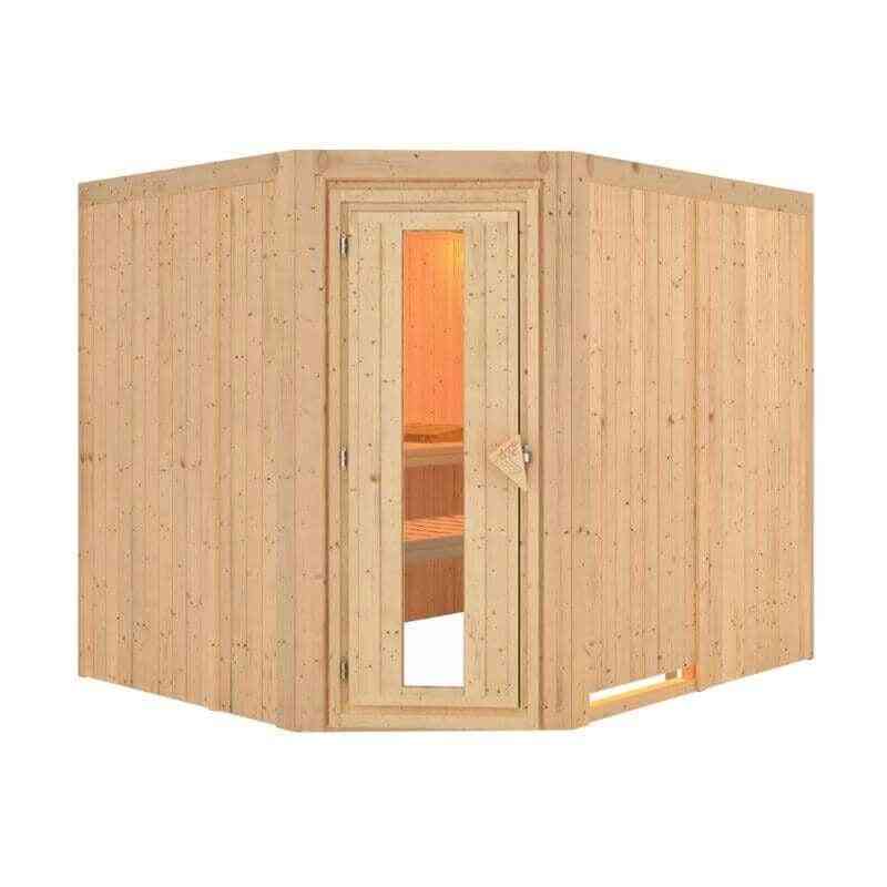 Sauna Innenkabine Malin Innensauna 3 Sitzbänke aus Holz , Saunakabine mit 68 mm Wandstärke Infrarotsauna - Naturbelassen - Karibu