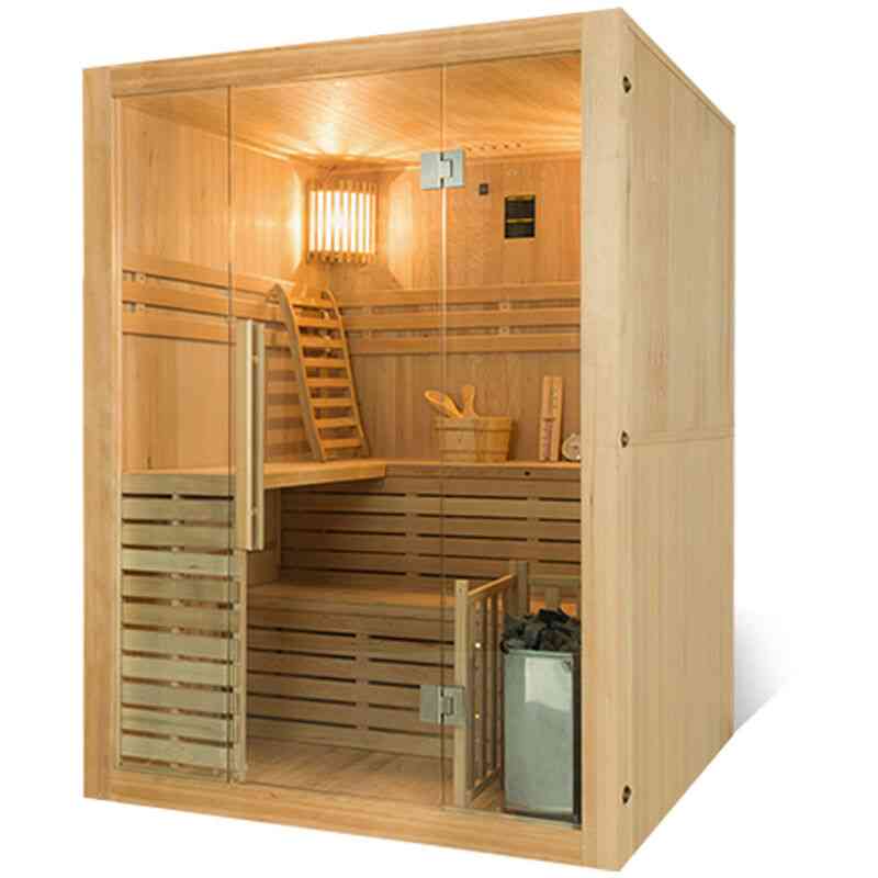 Sense 4-Sitzer traditionelle finnische Sauna France Sauna mit Zubehörpaket und Glasfront