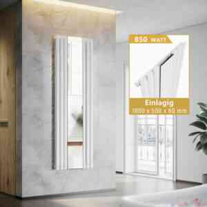 Sonni - Paneelheizkörper Weiß mit Spiegel Design Heizkörper Vertikal 1800x500mm Röhrenheizkörper Einlagig