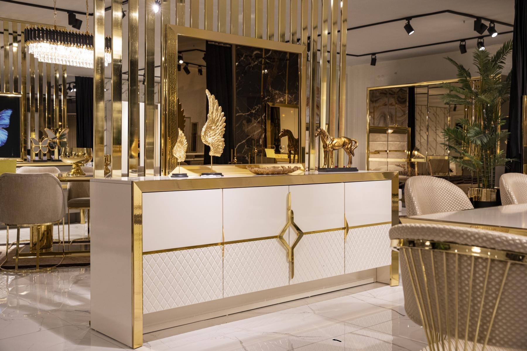 Sideboard Möbel Moderne Einrichtung Kommode Schrank italienischer Stil Gold Weiß