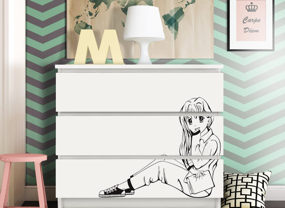 Wandtattoo Manga Mädchen passend für IKEA HEMNES und MALM Kommode W5247