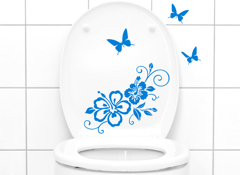 Wandtattoo WC Aufkleber Hibiskusranke mit Schmetterlingen W3029