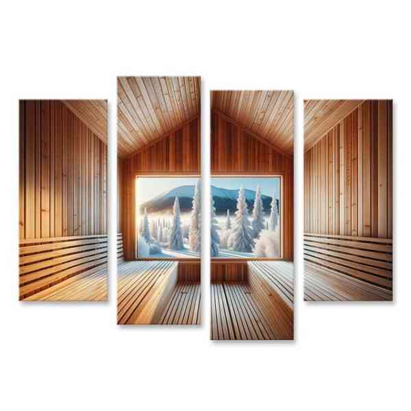 islandburner Leinwandbild Sauna Ausblick auf Winterzauber - Stille Schönheit im Schneeglanz