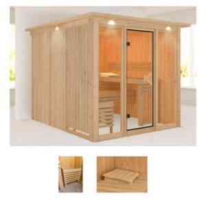 welltime Sauna Artja, BxTxH: 240,5 x 248 x 202 cm, 68 mm, naturbelassen, ohne Ofen