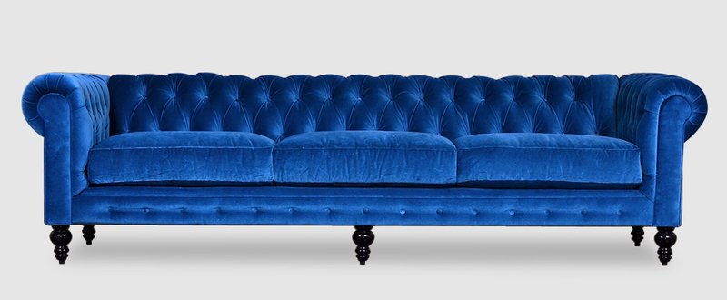 Chesterfield Sofa 4 SITZER XXXL Polster Designer Couchen Blau Velvet Sofas