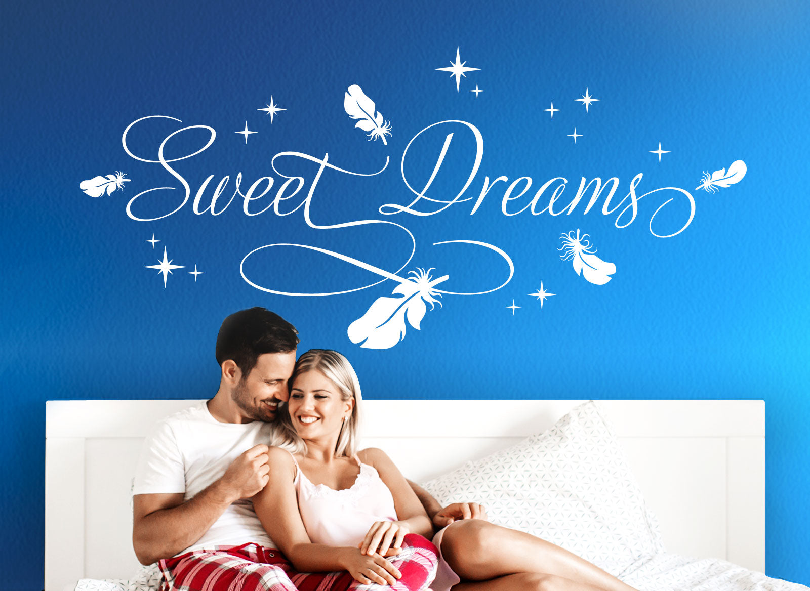 Wandtattoo Sweet Dreams mit Sternen & Federn W1483