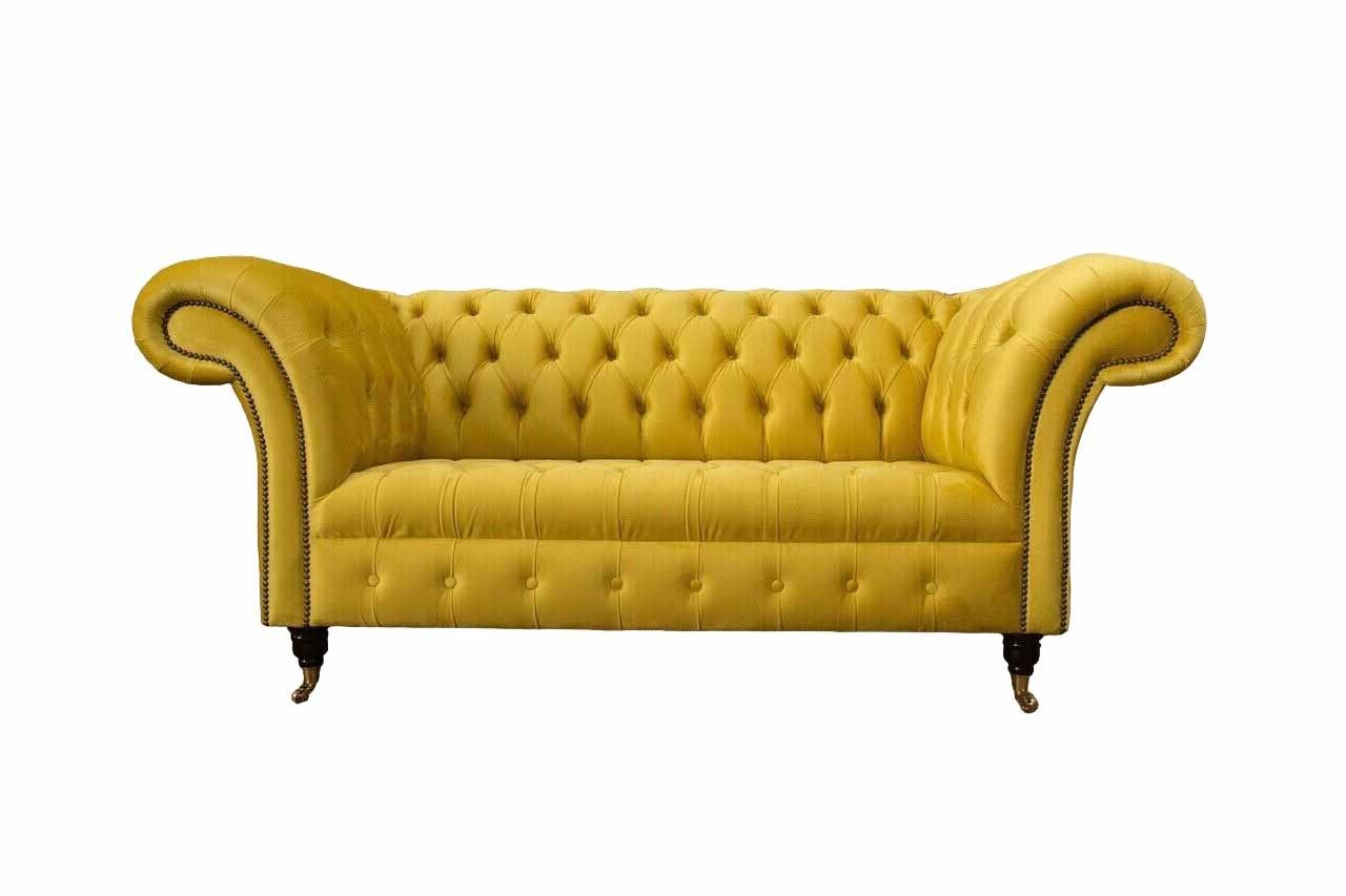 Chesterfield Couch Sofa Polster 2 Sitzer Wohnzimmer Couchen Sitz Gelb