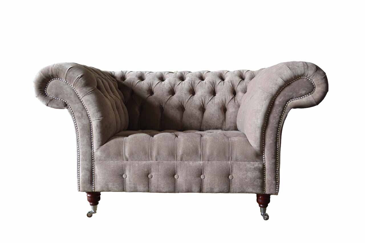 Chesterfield Sofa Couch 1 Sitzer Luxus Textil Stoff Couchen Polster Neu