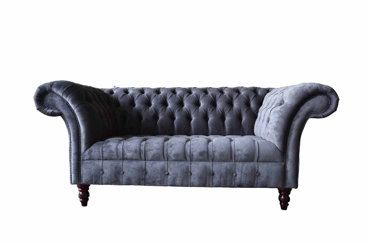 Sofa 2 Sitzer Couch Design Polster Textil Stoff Grau Chesterfield Neu