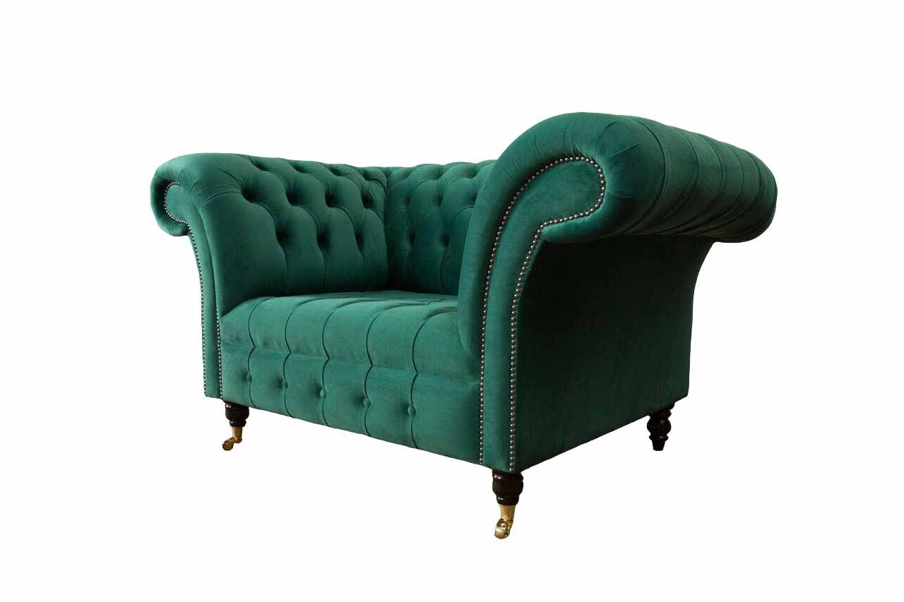Grau Chesterfield Design Sofa Sessel Ohrensessel Polster Luxus Textil