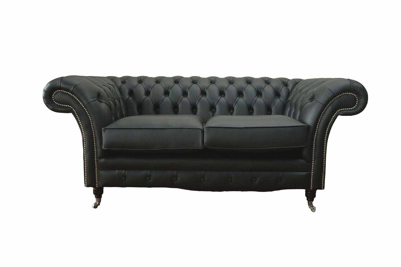Sofa Luxus Textil Chesterfield Couch Sofas Polster 2 Sitzer Schwarz Leder