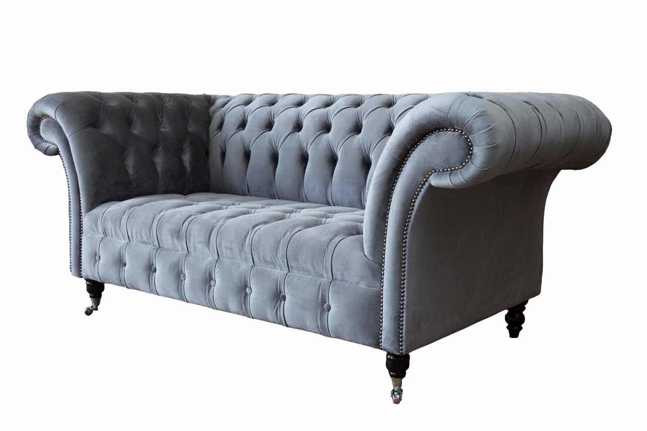 Chesterfield Sofa 3 Sitzer Luxus Couch Wohnzimmer Sofas Grau Stoffsofa