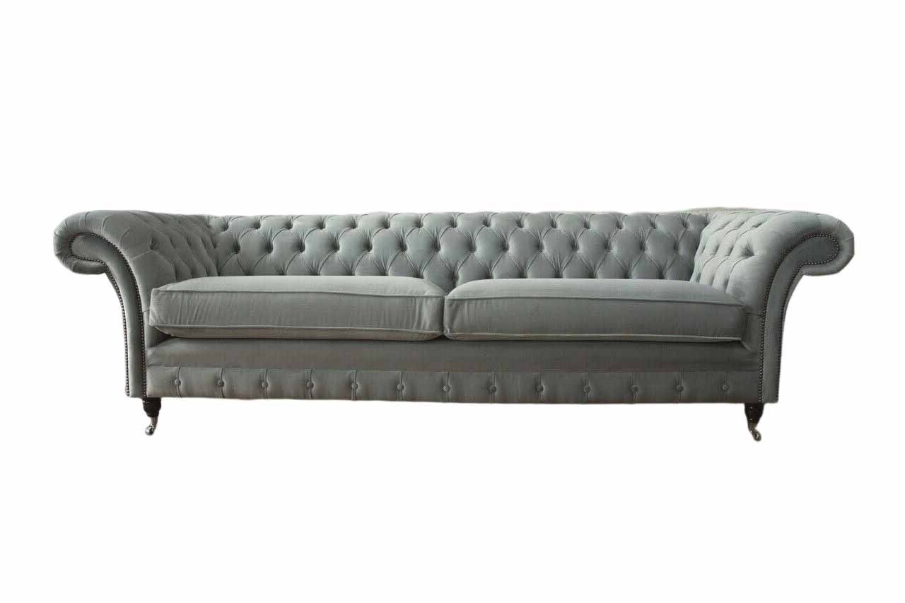Sofa 4 Sitzer Couch Chesterfield Polster Sitz Textil Grau Wohnzimmer Neu